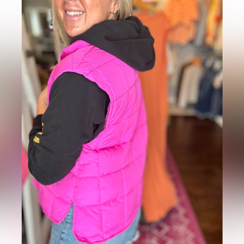 Fuchsia Barbie Pink Quilted Puffer Vest - Picture 13 of 13